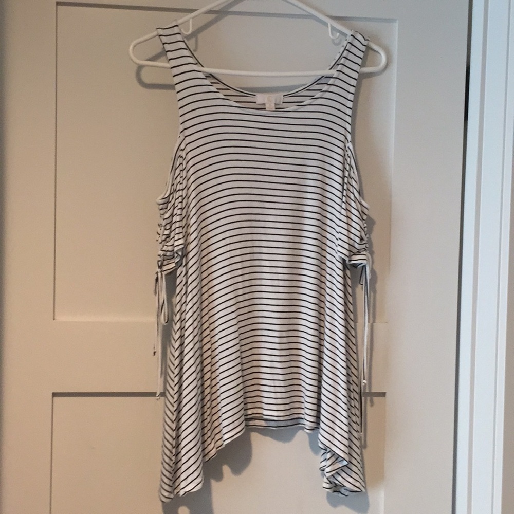 A stripped off the shoulder top
